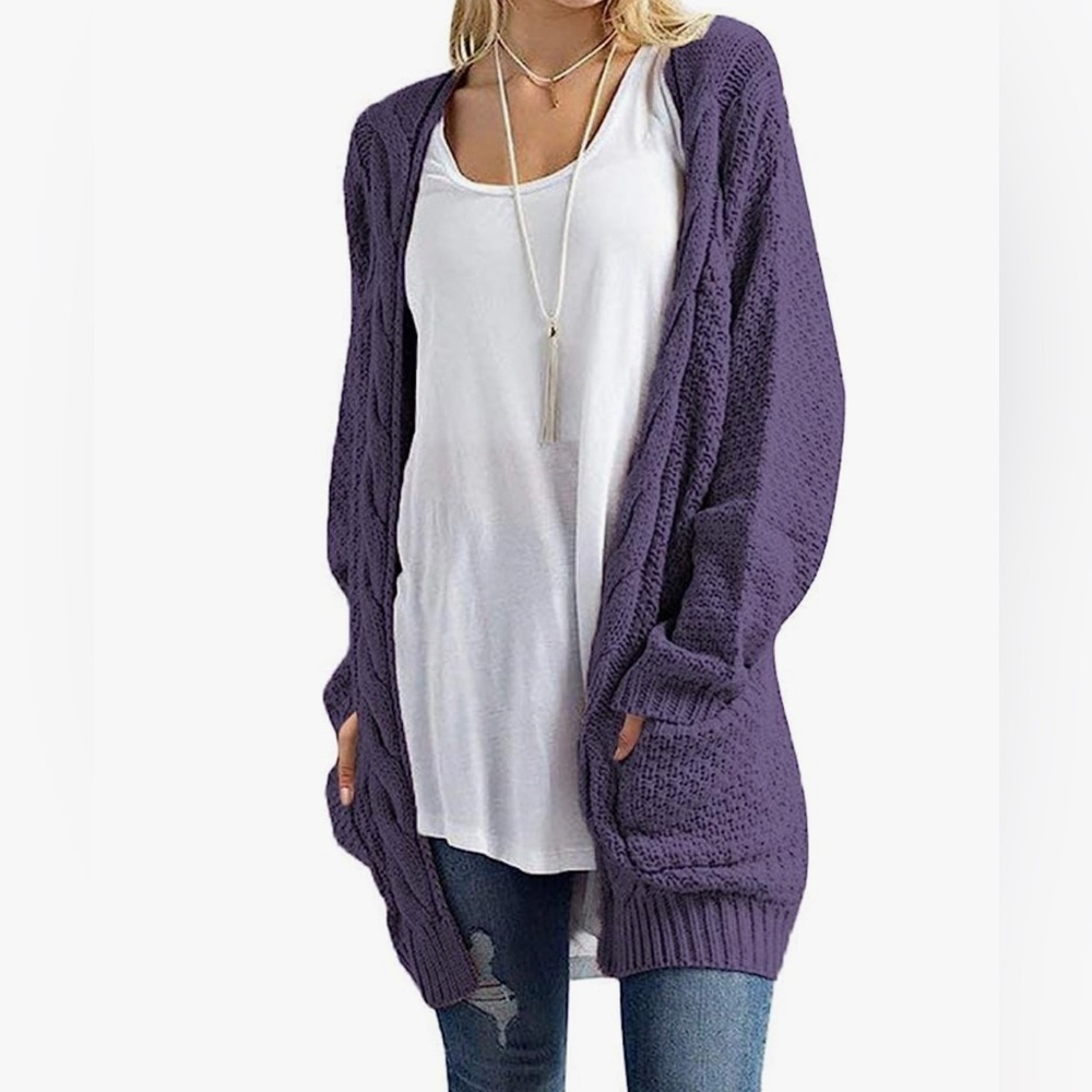 Purple knitted Cardigan. Women’s size large.